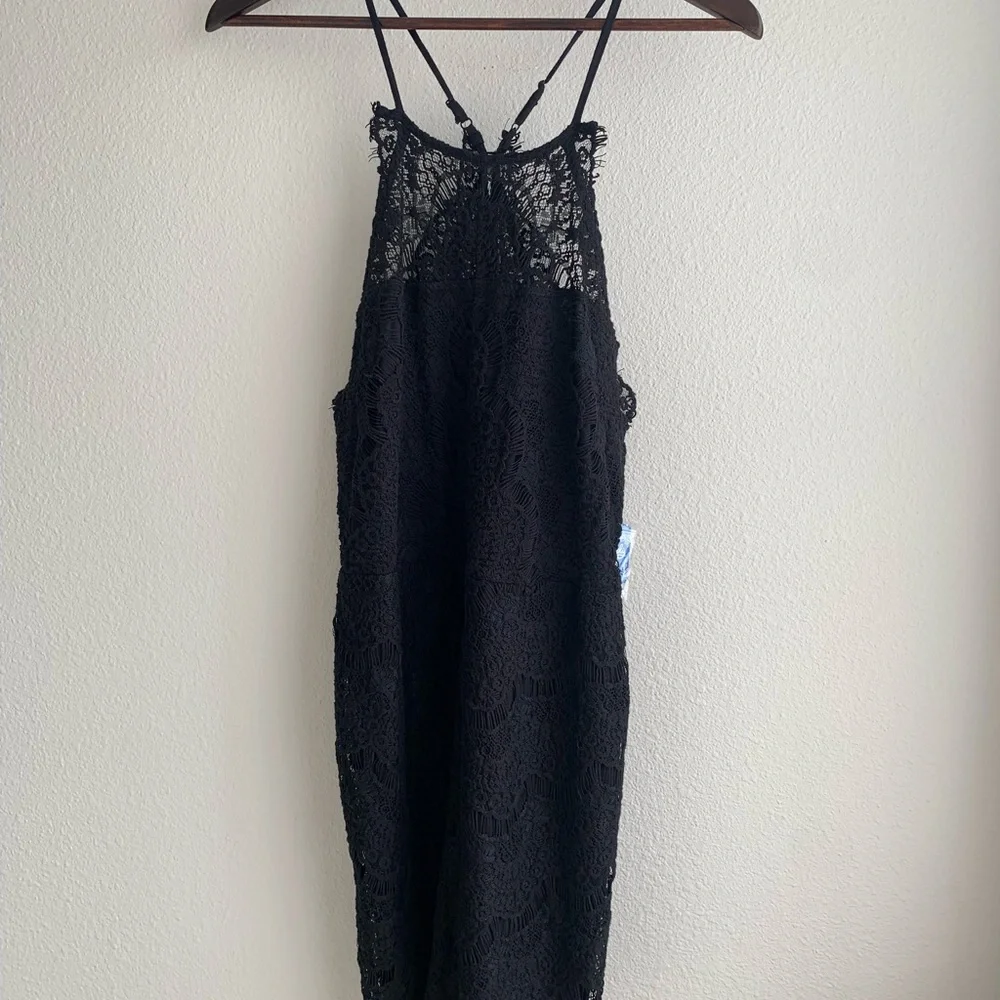 Free People She’s Got It Black Lace Halter Mini Sleeveless Sexy Dress_4